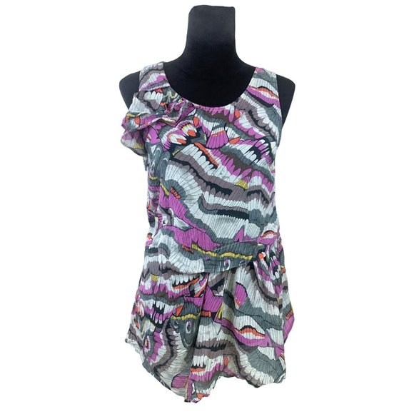 Anthropologie Edme & Esyllte Silk and Cotton Ruffled Abstract Blouse Size 2 - Picture 1 of 9